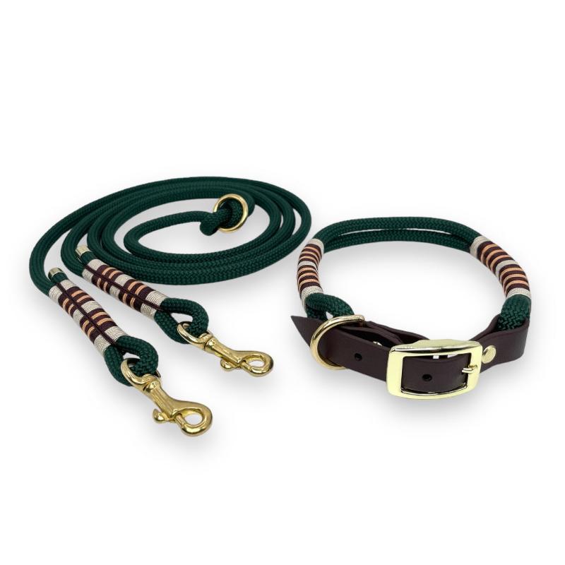 Hochwertiges Tauset für Hunde: handgefertigtes Halsband und robuste Leine, leicht, schwimmfähig und langlebig. Ideal für aktive Hundehalter, die Komfort und Sicherheit schätzen.