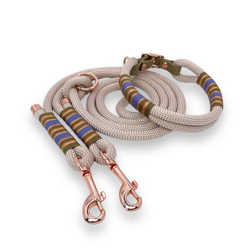 Hochwertiges Tauset für Hunde: handgefertigtes Halsband und robuste Leine, leicht, schwimmfähig und langlebig. Ideal für aktive Hundehalter, die Komfort und Sicherheit schätzen.