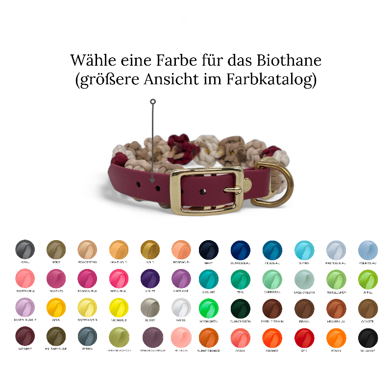 Handgefertigtes Blumenhalsband "Petite les Fleurs" aus robustem Paracord, individuell gestaltbar in Farben und Perlen. Ideal für kleine bis mittelgroße Hunde.