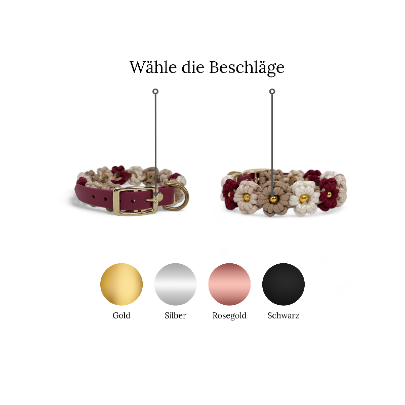 Handgefertigtes Blumenhalsband "Petite les Fleurs" aus robustem Paracord, individuell gestaltbar in Farben und Perlen. Ideal für kleine bis mittelgroße Hunde.