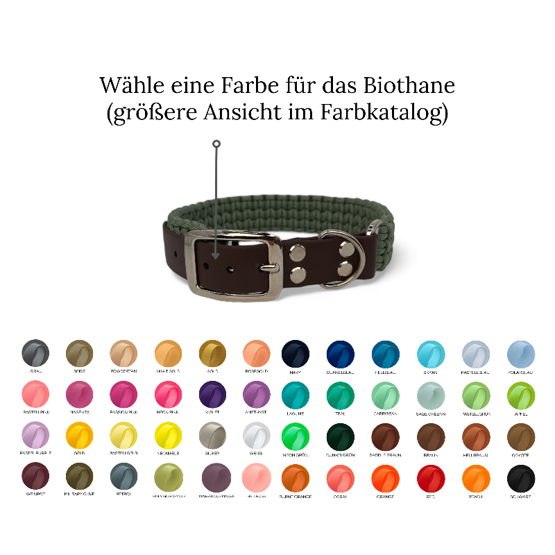 Individuell gestaltbares Halsband aus hochwertigem Paracord für Hunde. Wählen Sie Farben und Beschläge für ein einzigartiges, handgefertigtes Design