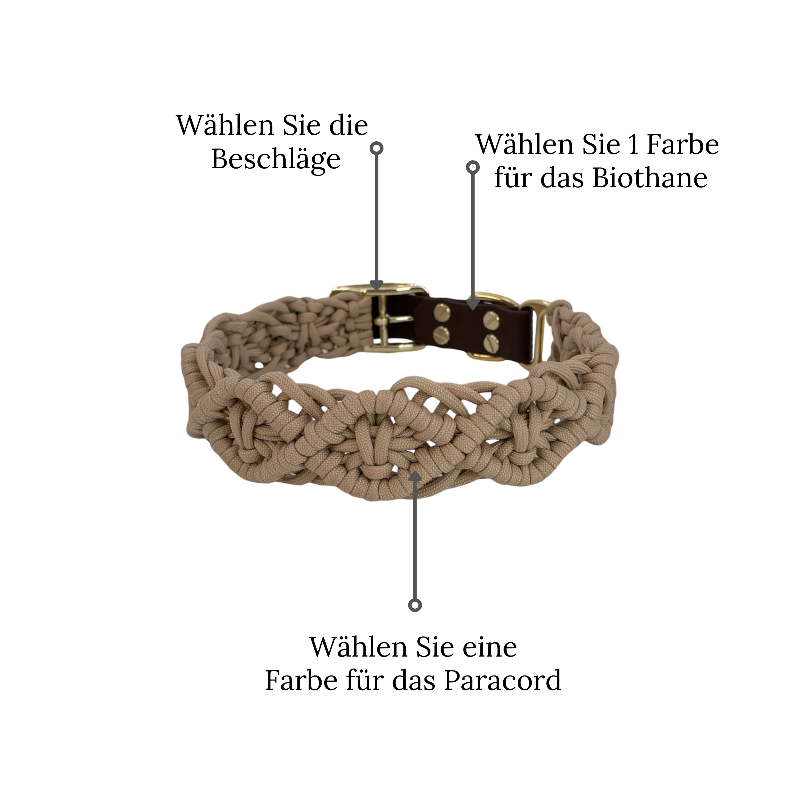 Handgefertigtes Boho-Halsband aus hochwertigem Paracord für Hunde. Individuell in einer Farbe wählbar, bietet Stil, Komfort und Langlebigkeit für den Alltag.