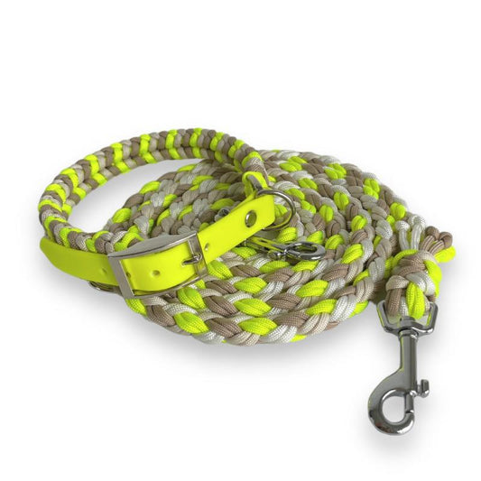 Robuste Hundeleine aus Paracord, ideal für Outdoor-Aktivitäten, mit rutschfestem Griff und verstellbarer Länge für optimalen Komfort und Sicherheit.