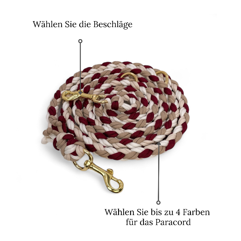 Robuste Hundeleine aus Paracord, ideal für Outdoor-Aktivitäten, mit rutschfestem Griff und verstellbarer Länge für optimalen Komfort und Sicherheit.