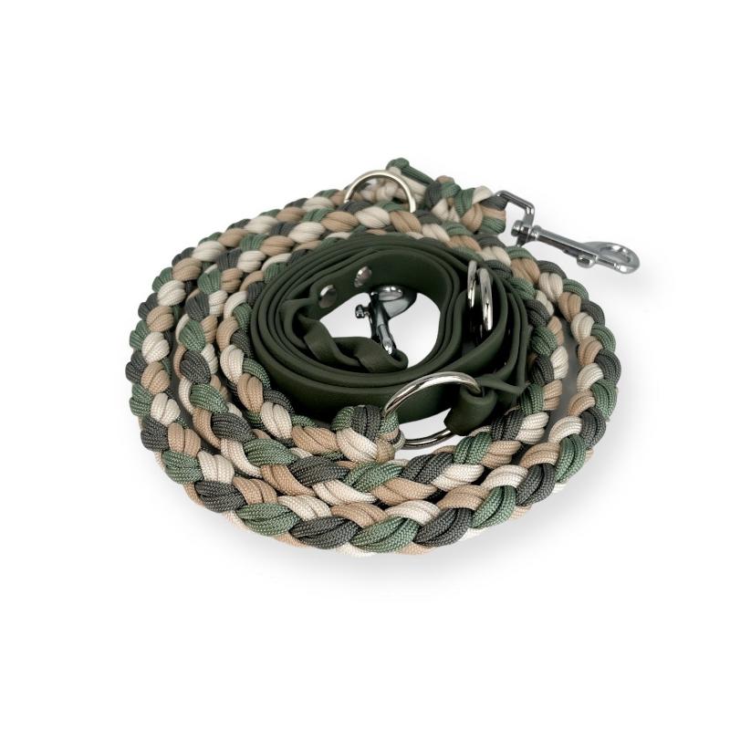 "Entdecken Sie unsere handgefertigte Hundeleine aus hochwertigem Paracord und Biothane. Robust, wasserabweisend und stilvoll – perfekt für aktive Hunde und Outdoor-Abenteuer. Jetzt die ideale Leine für Ihren Vierbeiner finden!"