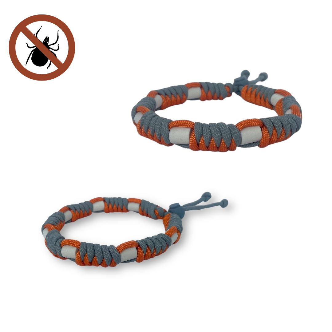 Geflochtenes Zeckenhalsband, Zeckenschutz mit EM Keramik in Grau / Orange für Hunde im Onlineshop Bellousya