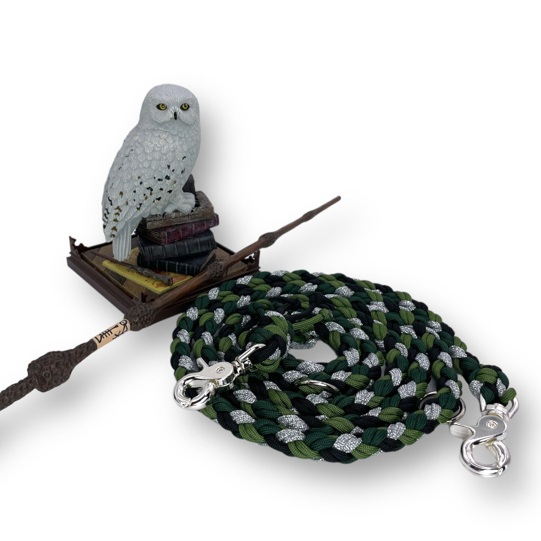 Hundehalsband und Leine in Grün aus Biothane mit Paracord im Onlineshop Bellousya für Harry Potter Hogwarts Fans